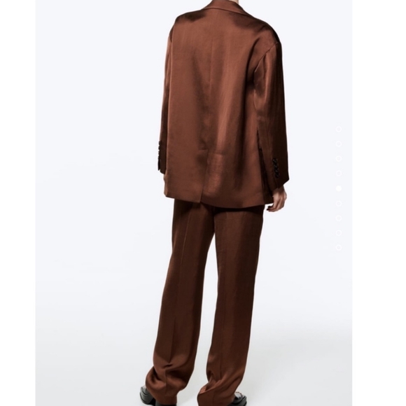 Zara * satin effect straight oversized flowy blazer brown - Picture 11 of 17